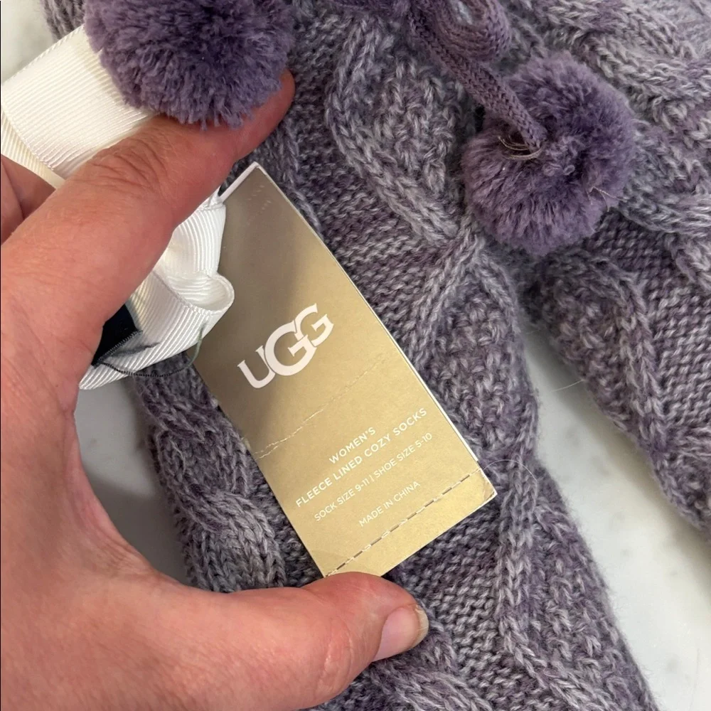 UGG Knit Pom-Pom Cable Tall Socks in Plum